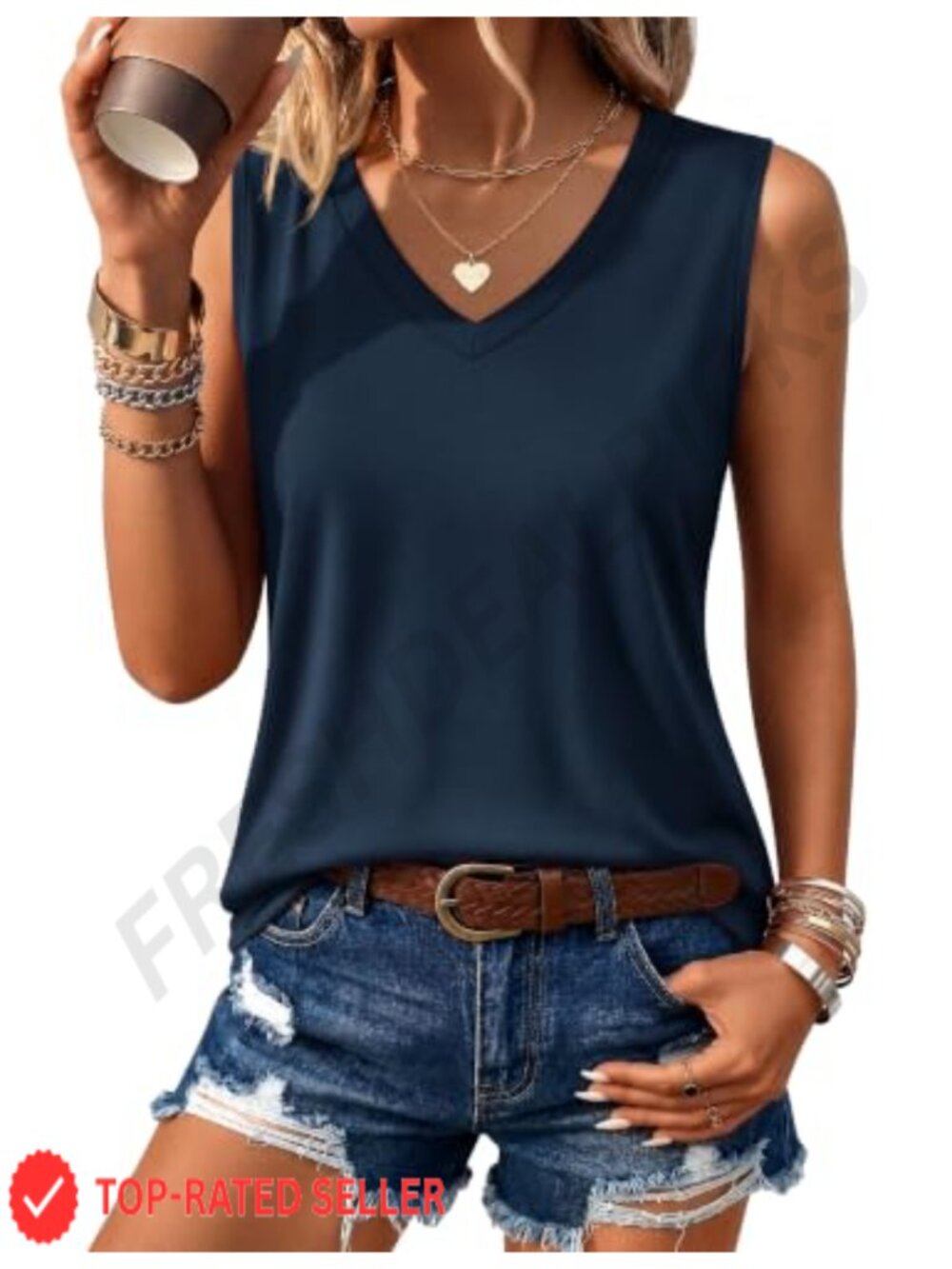 Women's Tank Top Loose Fit V Neck UPF 50+ Curved Hem Sleeveless Casual Summer